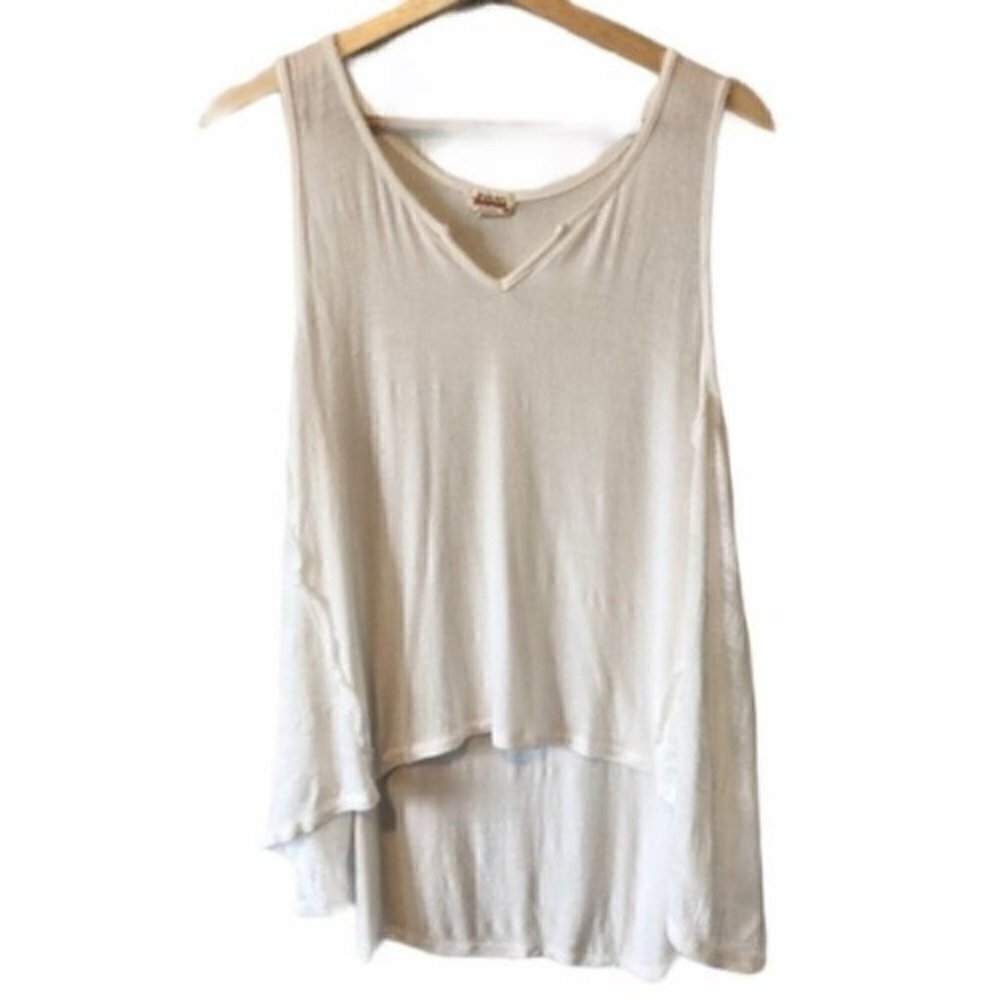 Ten Sixty Sherman White V-Neck High Low Lace Siding Tank Top S